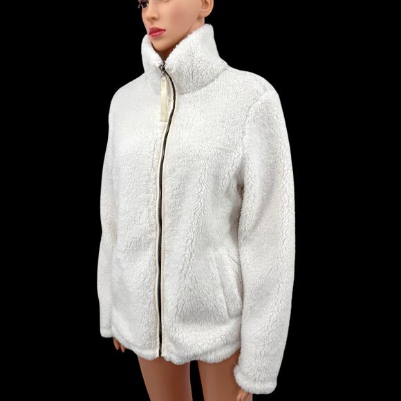 NWT Womens Ivory Teddy Sherpa Fleece Jacket Full Zip Stand Collar Lined Small - Picture 9 of 14